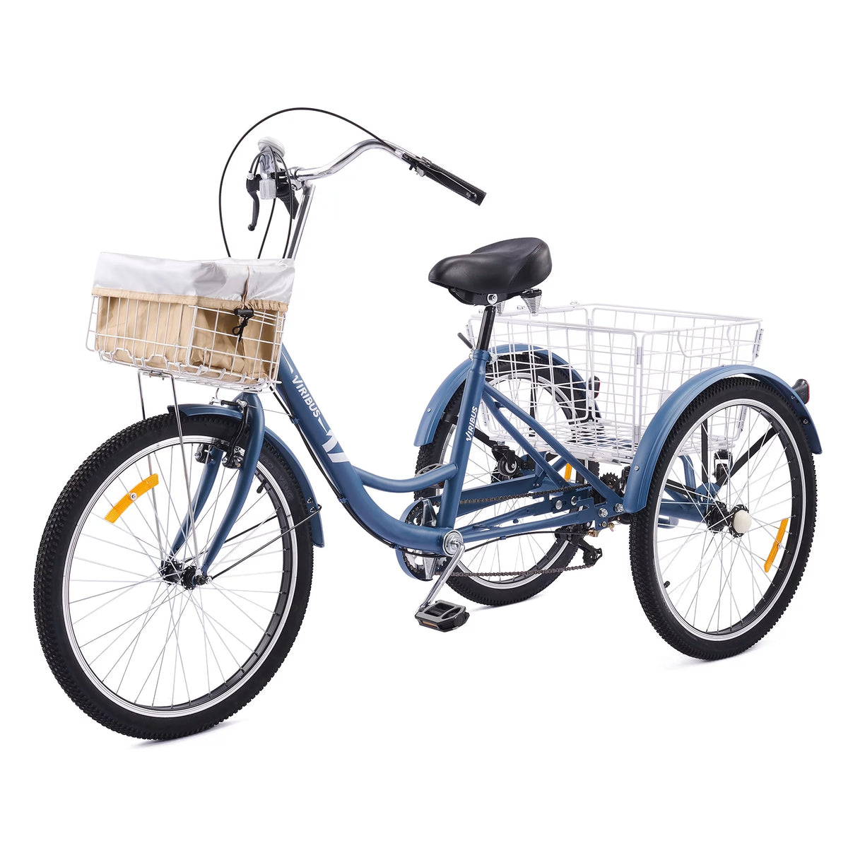 24 Inch 7 Speed Adult Trike with Adjustable Seat and 2 Baskets Matte Gray H96469