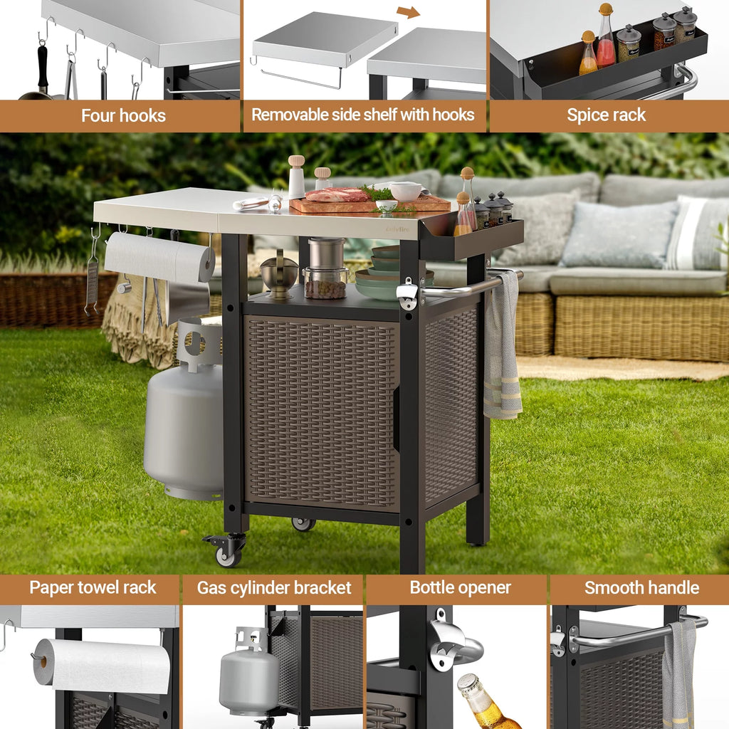 Stainless Pizza Oven Cart with Storage Cabinet A1772