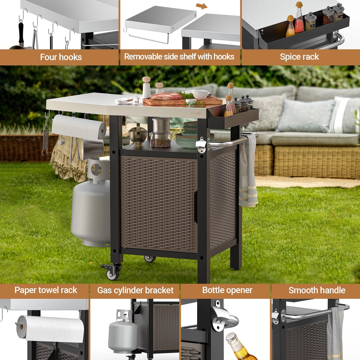 Stainless Pizza Oven Cart with Storage Cabinet A1772