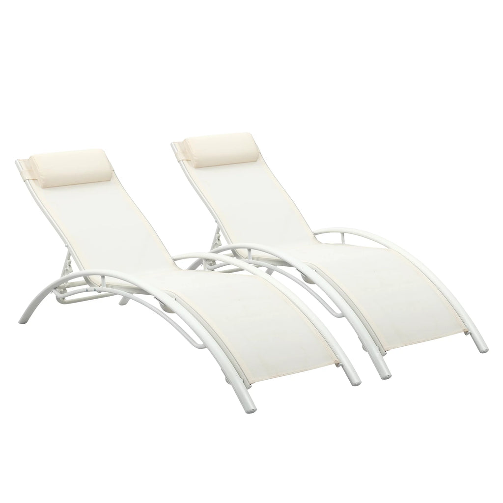 White Set of 2 Adjustable 5-Position Patio Chaise Lounges with Pillow Y3383