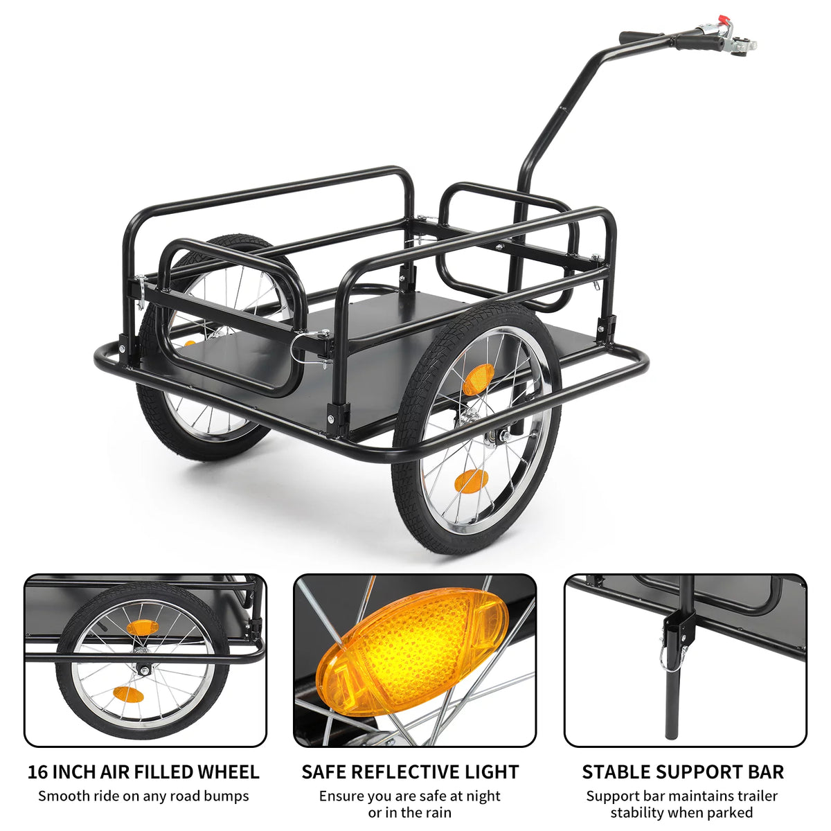 Foldable Bike Cargo Trailer with 16 Wheels, Black O5848