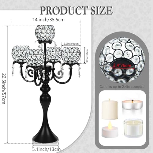 Black 5-Arm Crystal Pendant Candle Holder H215