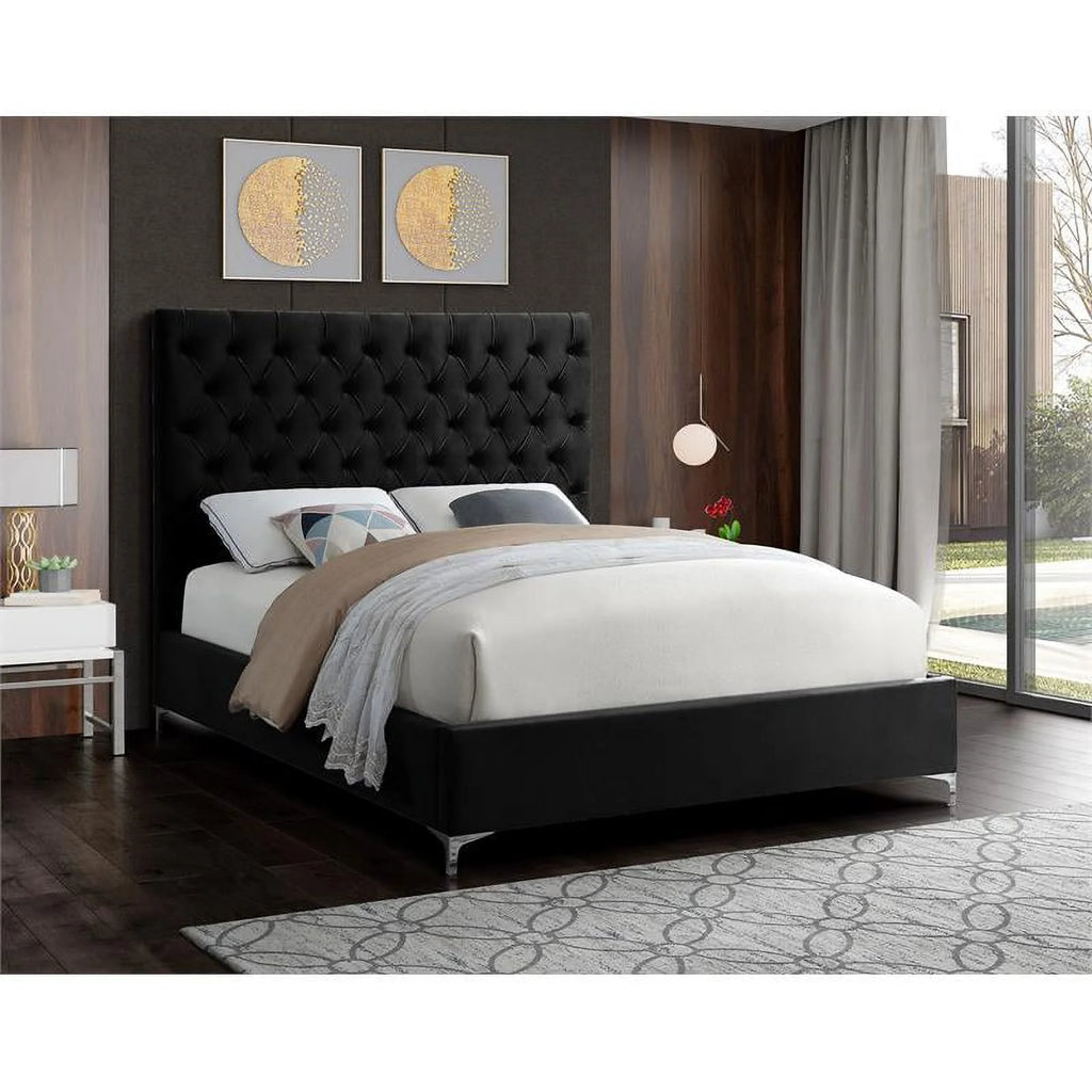 Black Velvet Tufted Queen Bed H9490