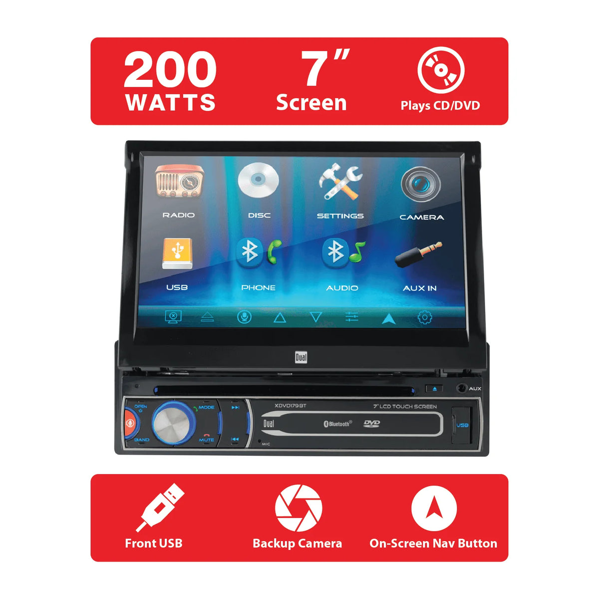 7 inch Single DIN Car Stereo with Motorized Touch Screen P597214