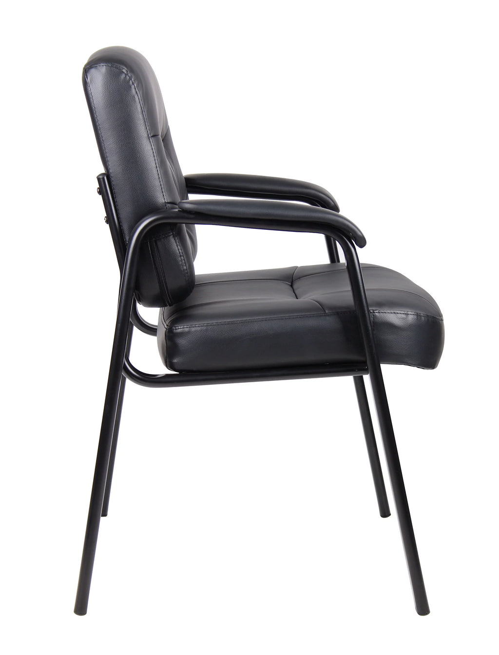 Black Leather Guest Chair with Steel Frame H615