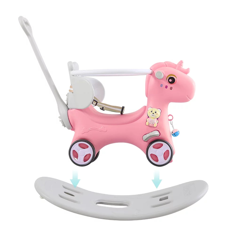 Pink Unicorn Ride On Toy with Push Handle Y167