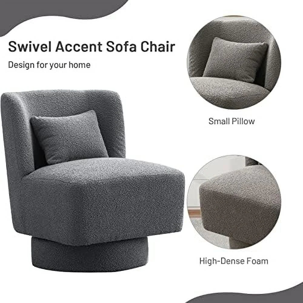 Swivel Barrel Boucle Accent Chair with Pillow T420246
