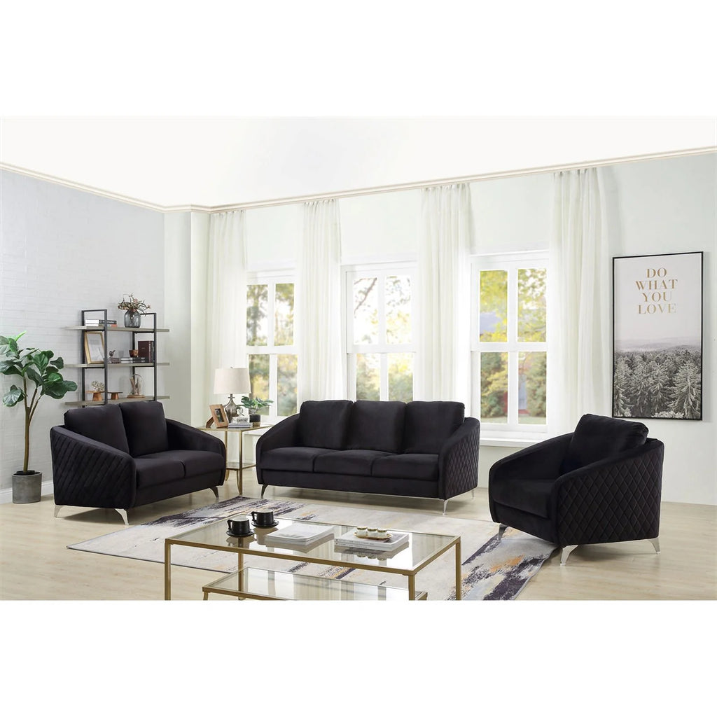 Black Velvet Sofa with Chrome Metal Legs M8070