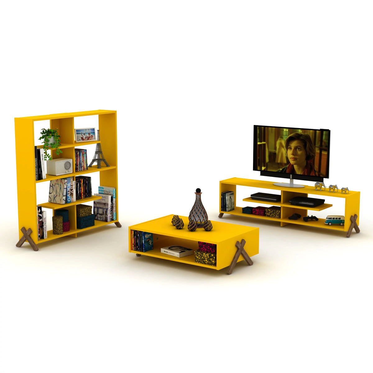 Walnut Yellow 6 Shelf Wood Bookcase Z993786