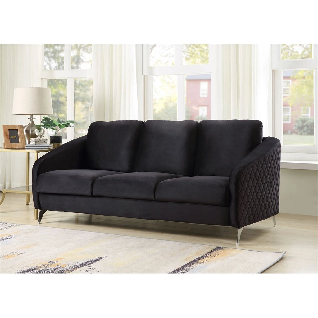 Black Velvet Sofa with Chrome Metal Legs M8070