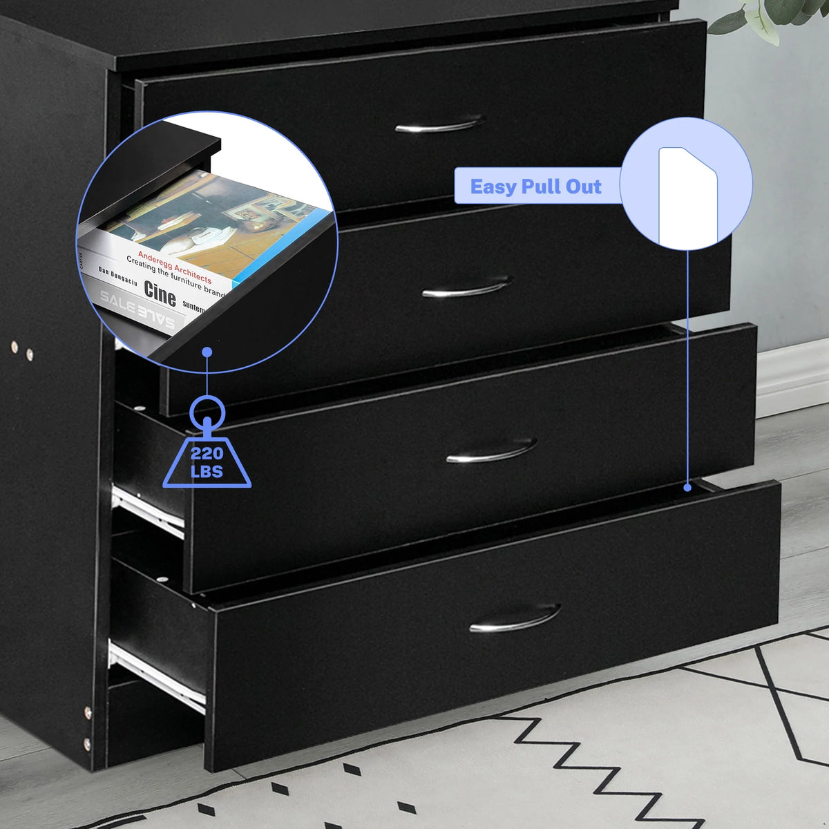 Black 4 Drawer Wood Dresser T50975