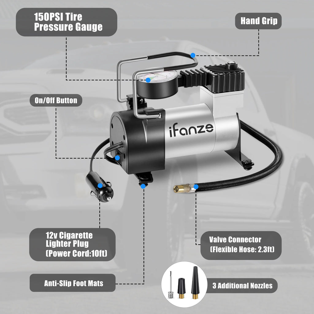 Portable DC 12V Tire Inflator Air Compressor with Mechanical Pressure Gauge Q336