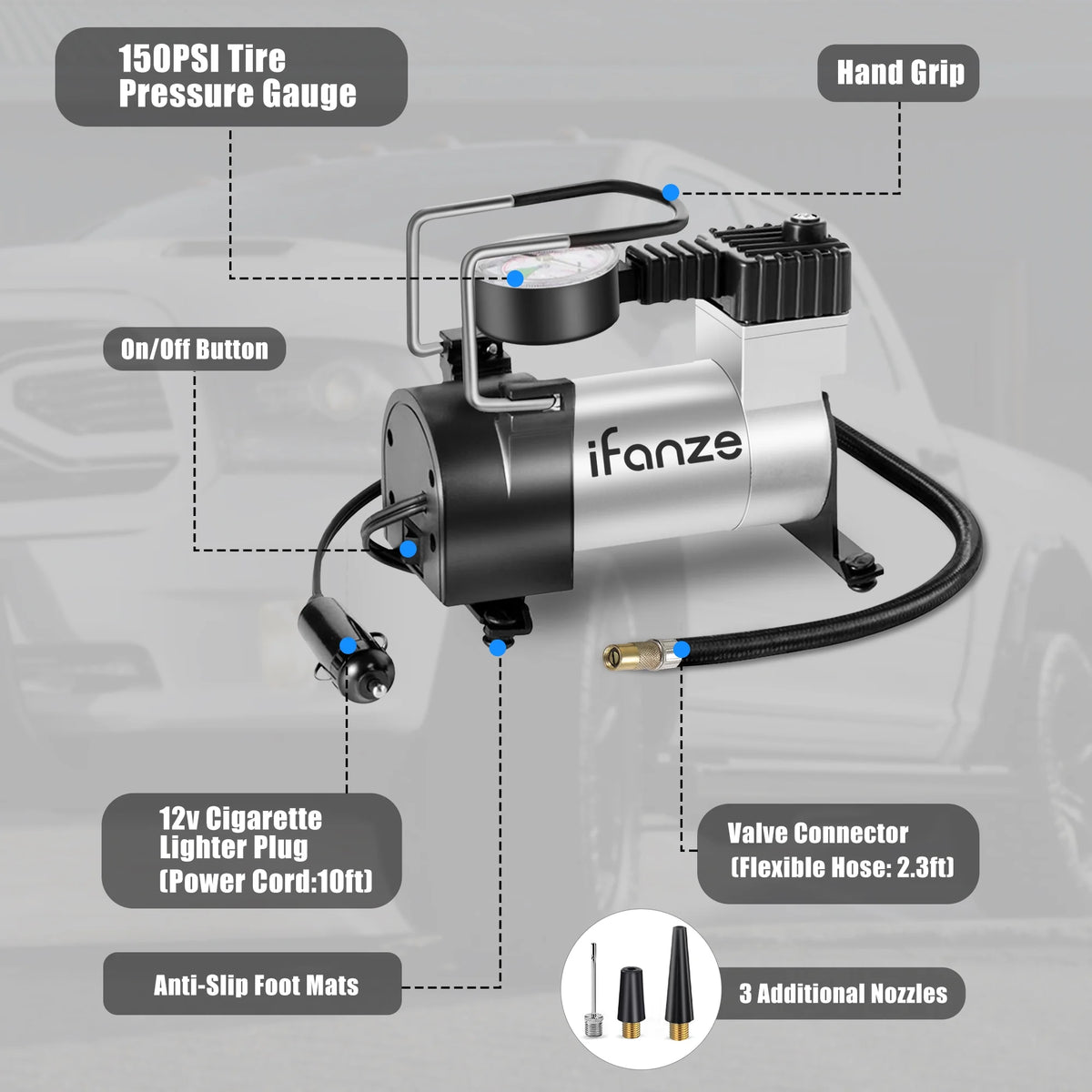 Portable DC 12V Tire Inflator Air Compressor with Mechanical Pressure Gauge Q336