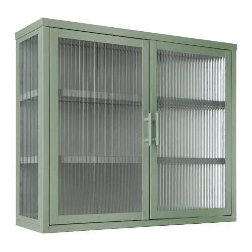 Haze Double Glass Door Wall Cabinet With Detachable Shelves Mint Green L412