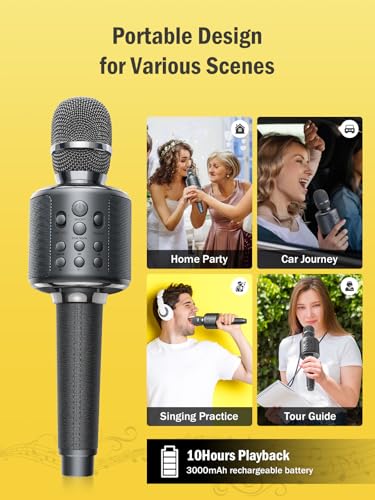 Wireless Bluetooth Karaoke Microphone with Built-in Speaker, Reverb, Duet Mode, Gray K9649