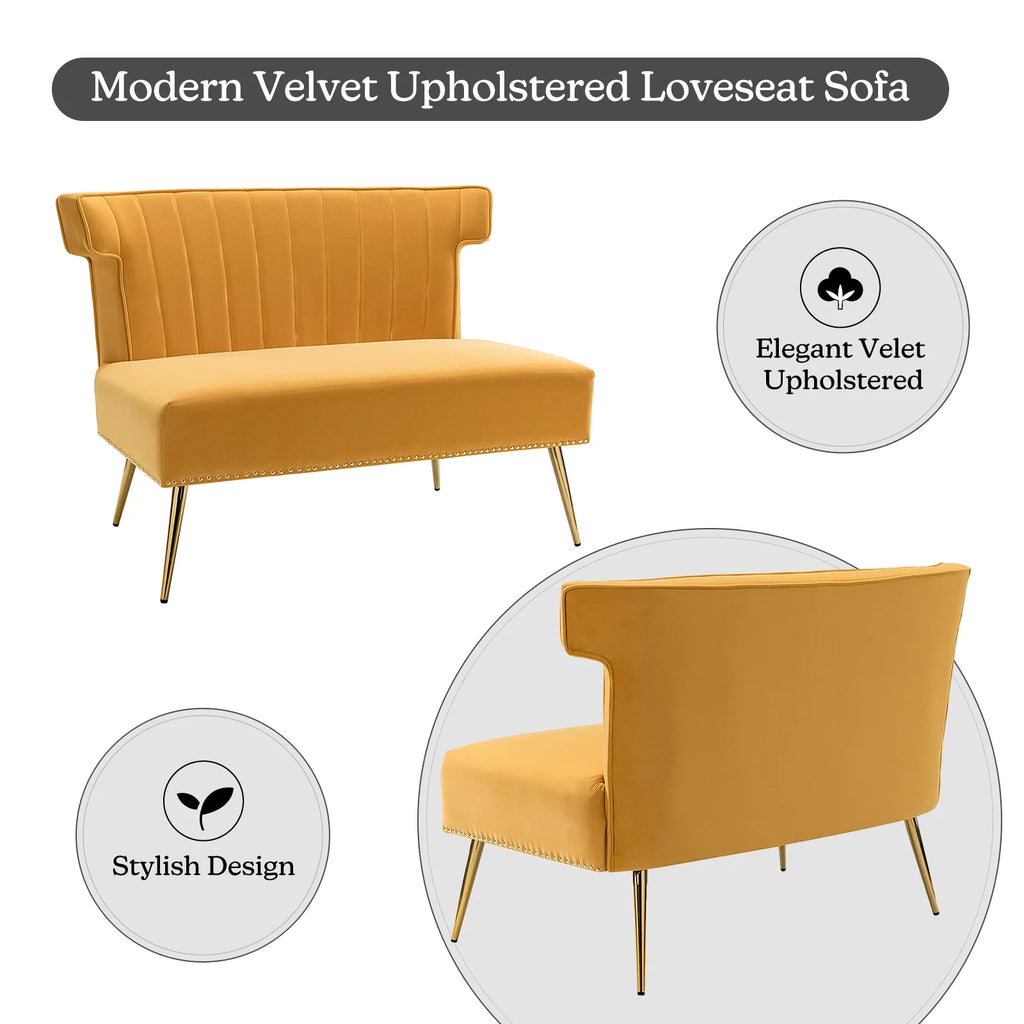 Velvet 2 Seat Wingback Loveseat Sofa T348