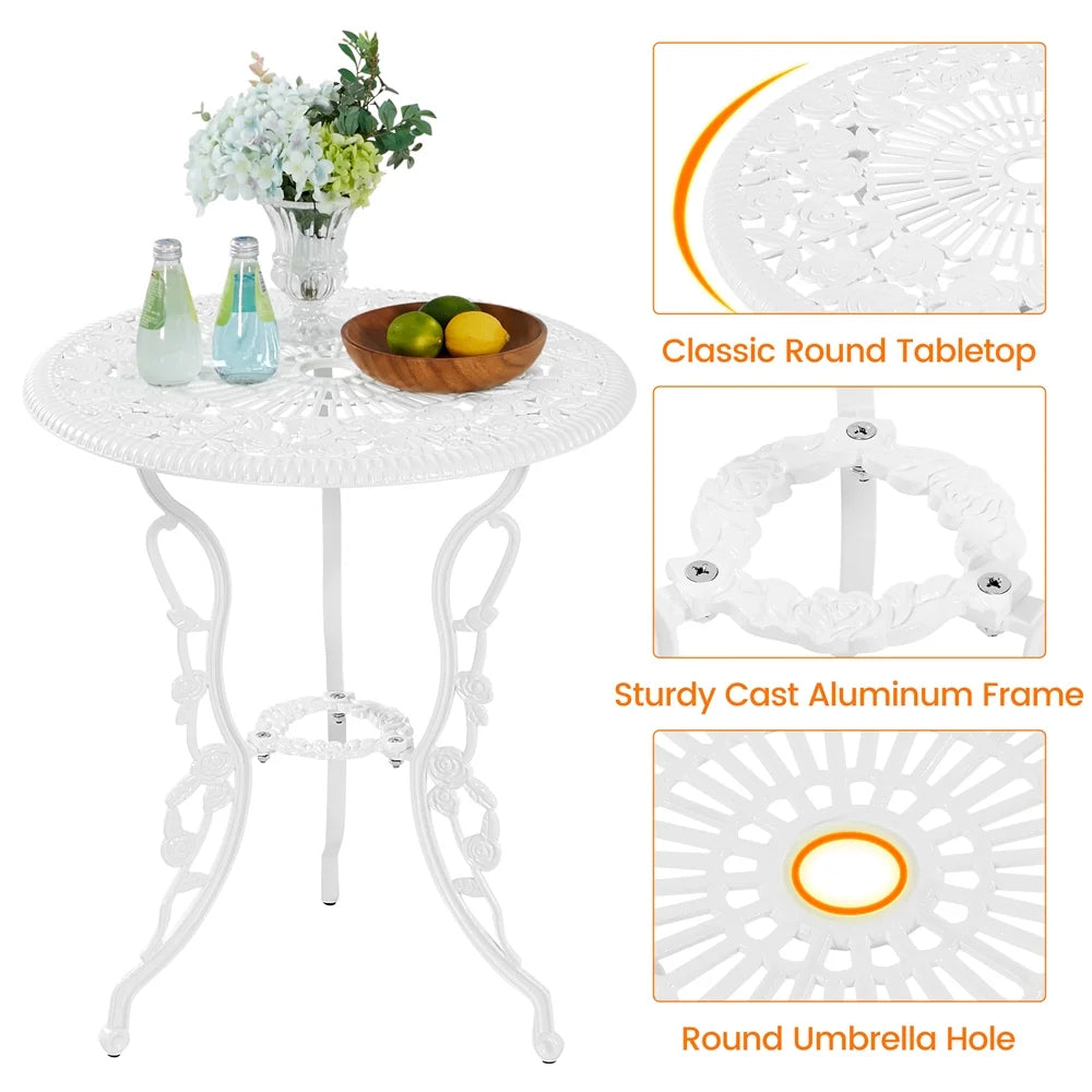 3 Piece Patio Bistro Table Set with Umbrella Hole Y637