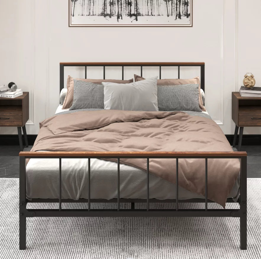 Queen Metal Platform Bed Frame with Headboard and Footboard J5344
