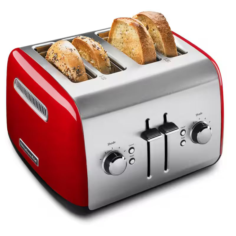 4-Slice Red Wide Slot Toaster with Crumb Tray C193014