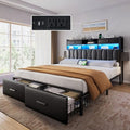 King Size Upholstered Platform Bed with 2 Storage Drawers and LED Light, Black C913710