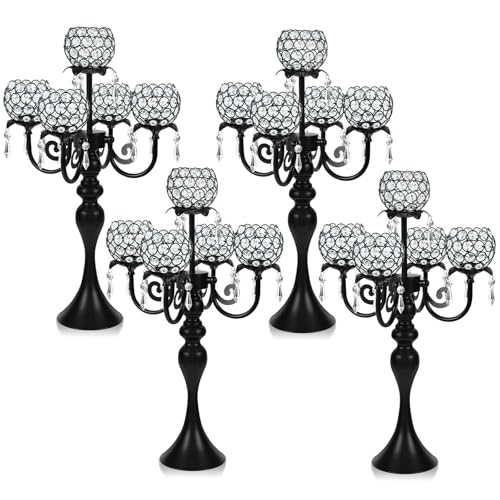 Black 5-Arm Crystal Pendant Candle Holder H215